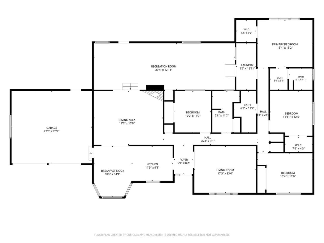 A black-and-white floor plan of a house with labeled rooms and measured dimensions.